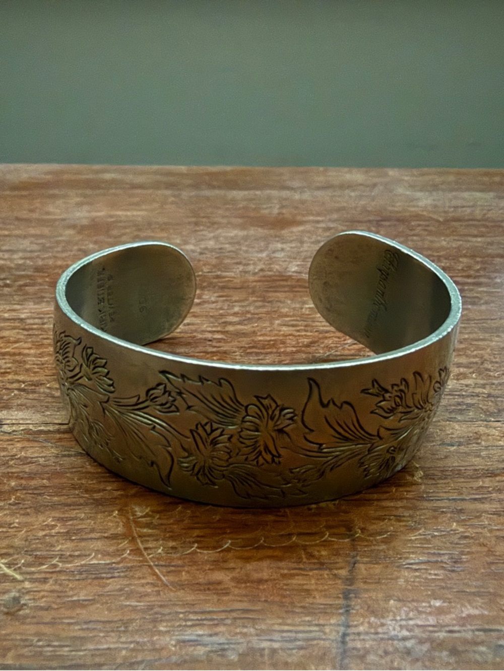 Vintage Kirk Stieff Pewter Cuff Bracelet - Silver Tone - Chrysanthemum